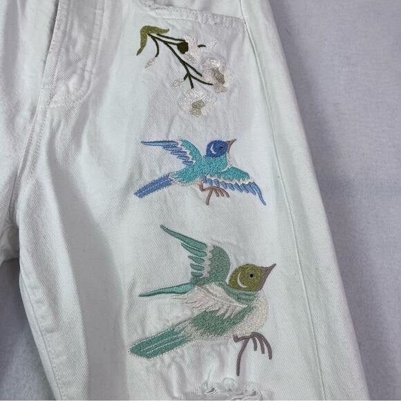 7 For All Mankind Jeans Womens 24 Easy White Straight Ankle floral Embroidery - Picture 4 of 16
